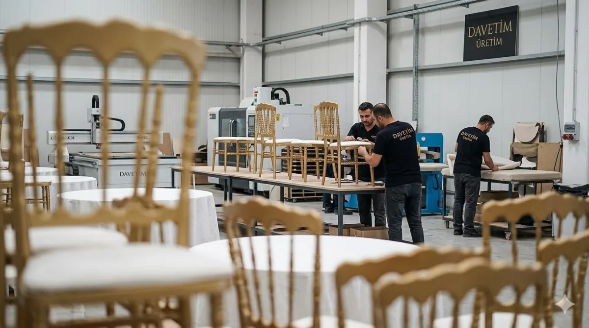Masa Sandalye Üretimi ve Toptan Satış İstanbul, Davetim Organizasyon İmalat Atölyesi, Kiralık Napolyon ve Tiffany Sandalye Üretim Tesisi, Organizasyon Ekipmanları Fabrikası